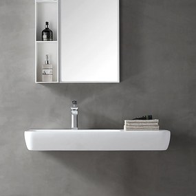 Umywalka ścienna nablatowa TWG202Odlew mineralny - Biały mat - 90 x 40 x 12 cm