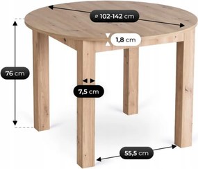 Zestaw Stół Okrągły Rozkładany HARRY 102-142 cm Dąb Artisan i 6 Krzeseł FREDY Szarych