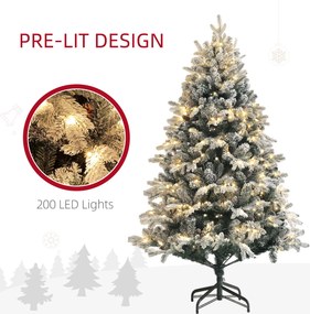 HOMCOM Sztuczna Choinka, 180 cm, LED, z efektem śniegu, ognioodporna, metalowa podstawa | Aosom PL