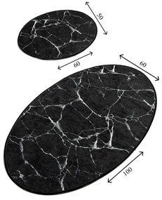 Zestaw 2 czarnych owalnych dywaników łazienkowych Foutastic Marble