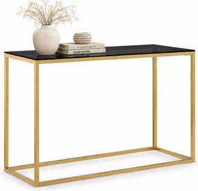 Konsola złota metalowa 100x30 cm ze szklanym przyciemnianym blatem