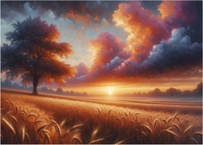 Obraz na szkle – Zachód słońca na polu (70x50 cm)