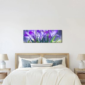 Obraz kwiatów w deszczu (z zegarem) (90x30 cm)