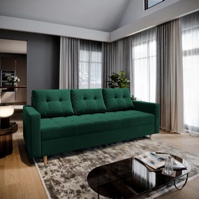Masseno Sofa MILO z funkcją spania i pojemnikiem na pościel, Rozkładana sofa - Butelkowa zieleń, KRONOS 19