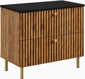 Szafka łazienkowa stojąca z blatem 80, dąb craft złoty + blat czarny, uchwyty w trzech kolorach, nogi złote, 80 x 44,4 x 73,6 cm