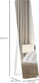 HOMCOM Lustro Pełnowymiarowe Stojące Składana Rama Drewno Sosnowe MDF Białe 37x43x156cm Do Salonu Garderoby | Aosom PL