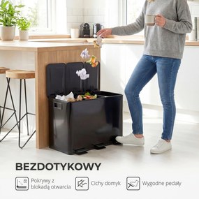 HOMCOM Kosz na śmieci z 3 x 20 L komorami, pokrywami dezodorantowymi, odporny na odciski palców, soft-close, wyjmowany, czarny