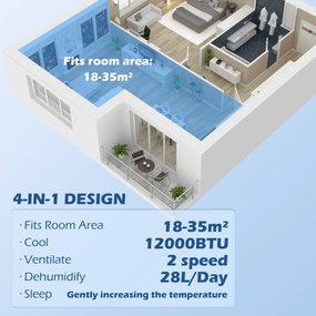 HOMCOM Przenośny klimatyzator 1250 W z 5 trybami i timerem 24h, 35,5x35x70 cm, biały | Aosom PL