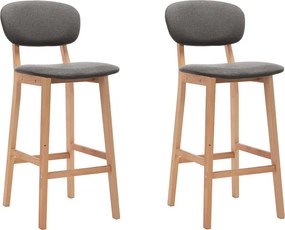 Zestaw 2 Jasnoszarych Hokerów Barowych z Tkaniny z Bukowymi Nogami i Podnóżkiem