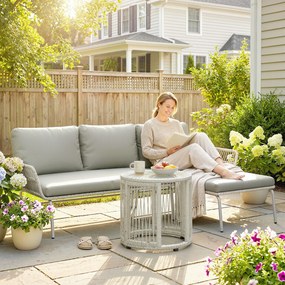 Outsunny Polyrattan Zestaw mebli ogrodowych 3-częściowy, zestaw wypoczynkowy z leżanką, sofą dwuosobową i szklanym stolikiem | Aosom PL
