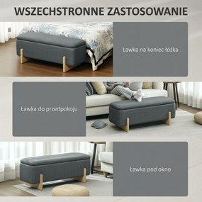 HOMCOM Hoker ze schowkiem ławka tapicerowana puf skrzynia do przedpokoju tkanina len 111x44x44,5 cm ciemnoszara siedzisko otwierane | Aosom PL
