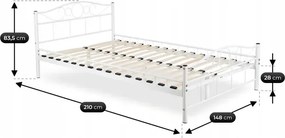 Łóżko Metalowe 140x200 cm ze Stelażem Dwuosobowe GRIFFIN Białe Loft