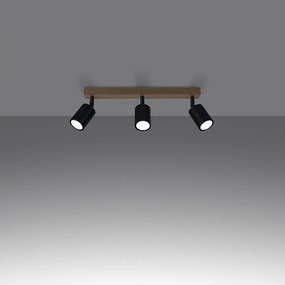 Plafony nowoczesny Flare, stal/drewno - 3 źródło światła 3000K - L.61 x H.17.5 cm - czarny/drewno