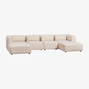 Sofa Modułowa Fogler 4-częściowa Z Leżanką I Pufem Chenille Kremowy Beż - Sklum