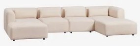 Sofa Modułowy Z Prawym Szezlongiem, 4 Częściowy Z Pufą Fogler Tkanina Baranek Boucle Kremowy Beż - Sklum
