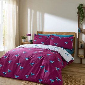 Biało-fioletowa bawełniana pościel jednoosobowa 135x200 cm Hummingbird – Their Nibs