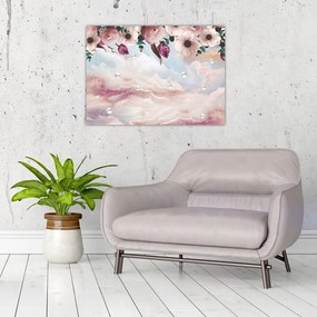 Obraz różowych kwiatów z różowym marmurem (70x50 cm)