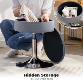 HOMCOM Stołek barowy, stołek bistro ze schowkiem, obrotowe krzesło barowe, regulowany stołek kuchenny z welurowym obiciem, 39x39x65 cm, Szary