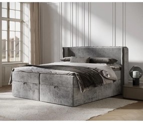 Szare łóżko boxspring ze schowkiem 160x200 cm Passion – Maison de Rêve