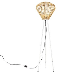 Rustykalna lampa podłogowa trójnóg bambusowa z białym - Canna Diamond Rustykalny / Vintage Oswietlenie wewnetrzne