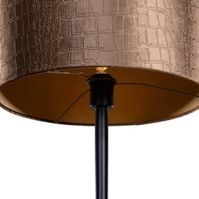 Lampa podłogowa czarna z aksamitnym abażurem wzór krokodyla 40cm - Simplo klasyczny/Antyczny Oswietlenie wewnetrzne