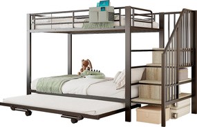 Łóżko piętrowe 90x200 + 180x200 cm - Łóżko chowane - Torby do przechowywania - Drabina bezpieczeństwa - Czarny​ (Materac nie jest wliczony w cenę)