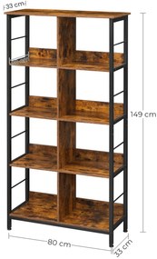 Duży metalowy regał na książki rustykalny brąz P7-B81