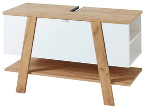 Biała szafka pod umywalkę w dekorze dębu 111x67 cm Novolino – Germania