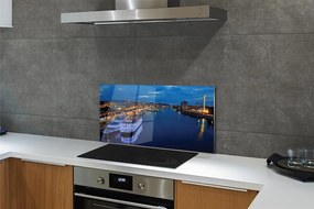 Szklany Panel Statek w Nocnym Mieście