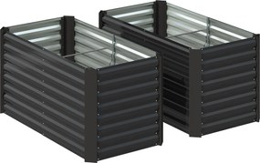 Outsunny Zestaw 2 wysokich grządek, Skrzynia Uprawna, Extra Głęboka, Metal, 120 x 60 x 60 cm, Ciemnoszary