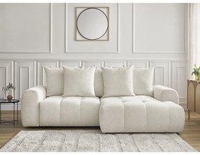 Biały rozkładany/ze schowkiem narożnik z tkaniny szenilowej (prawostronny/z szezlongiem) Roxelane – Bobochic Paris