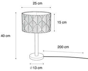 Lampka stołowa drewniana z owalnym aksamitnym abażurem, wzór liści, 25 cm - Mels Rustykalny / Vintage Oswietlenie wewnetrzne