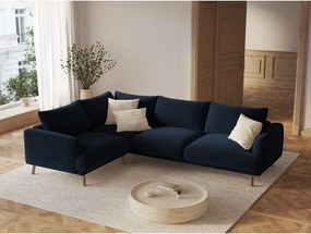 Ciemnoniebieski aksamitny narożnik (lewostronny/w kształcie litery L) Naomi – Micadoni