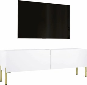 Szafka RTV: Biała matowa, złote nogi, 140 x 52 x 32 cm