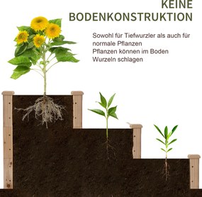 Outsunny Podwyższona Grządka Drewniana 3Poziomowa Rabata Ogrodowa 124x124x56cm Naturalne Drewno | Aosom PL