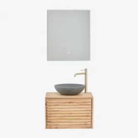 Zestaw Wiszących Mebli Łazienkowych Z Drewna Deleyna Naturalna & Okrągły Szary Cement Ø40 Cm Tarsis & Prostokątna - Sklum