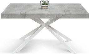 Stół drewniany, wykończenie w kolorze szarym, podstawa w kształcie litery X z białego metalu, 180×90–260×90 - CAMAIORE