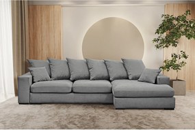 Narożnik z funkcją spania i pojemnikiem, Sofa w kształcie L Gabon L, tkanina Riviera, Szary, Prawy