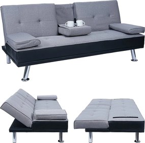 3-osobowa sofa MCW-F60, imitacja skóry/tekstylia, czarny/jasnoszary