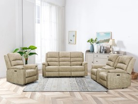 Kanapa 2-osobowa z elektryczną funkcją relax tkaniny taupe ze stolikiem NEVERS