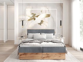 Łóżko kontynentalne TILIA-140x200cm Pojemniki na pościel|Topper|Łóżko podwójne|Materac bonellowy|Tkanina sztruksowa|Łóżko tapicerowane|Płyta Wotan-Szary