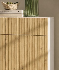 Komoda czterodrzwiowa Nicole 200 cm z szufladami - biały / dąb artisan / czarne nóżki