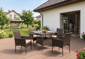 Zestaw mebli ogrodowych Naemo 4 krzesła + stół brąz/beż, technorattan, poduszki, taras, balkon, ogród