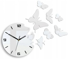 Zegar ścienny nowoczesny do salonu lub sypialni akrylowy biały z motylami