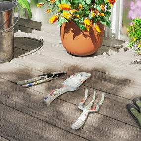 Outsunny Zestaw narzędzi ogrodowych 3 częściowy z metalowymi narzędziami, łopatą, ręcznymi grabami i nożycami do roślin