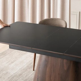Stół Rozkładany Prostokątny LIZBONA 160-200 cm Ceramiczny Czarny/Orzech do Jadalni Loft
