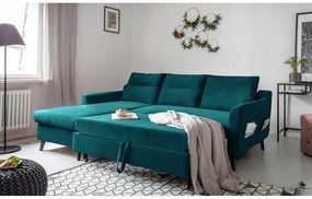 Turkusowy aksamitny narożnik rozkładany Miuform Stylish Stan, lewostronny