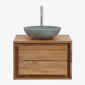 Zestaw Wiszących Mebli Łazienkowych Z Drewna Tekowego Jabari Drewno Tekowe & Okrągły Szary Cement Ø40 Cm - Sklum