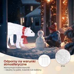 Outsunny Zestaw 2 dekoracji: podświetlane misie polarne, 140 białych LED, wodoodporne z timerem