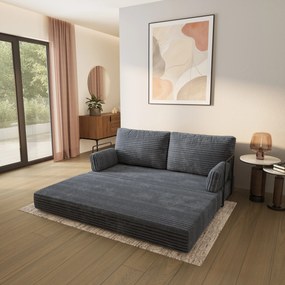 Masseno Sofa piankowa SILAR z funkcją spania, Kanapa z pianki do salonu, Bezmontażowa, Tkanina sztruksowa – Grafitowy TILIA 90